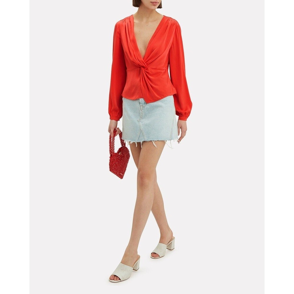 INTERMIX Red Silk‎ Blend Twist-Front V-Neck Blouse - Size 6